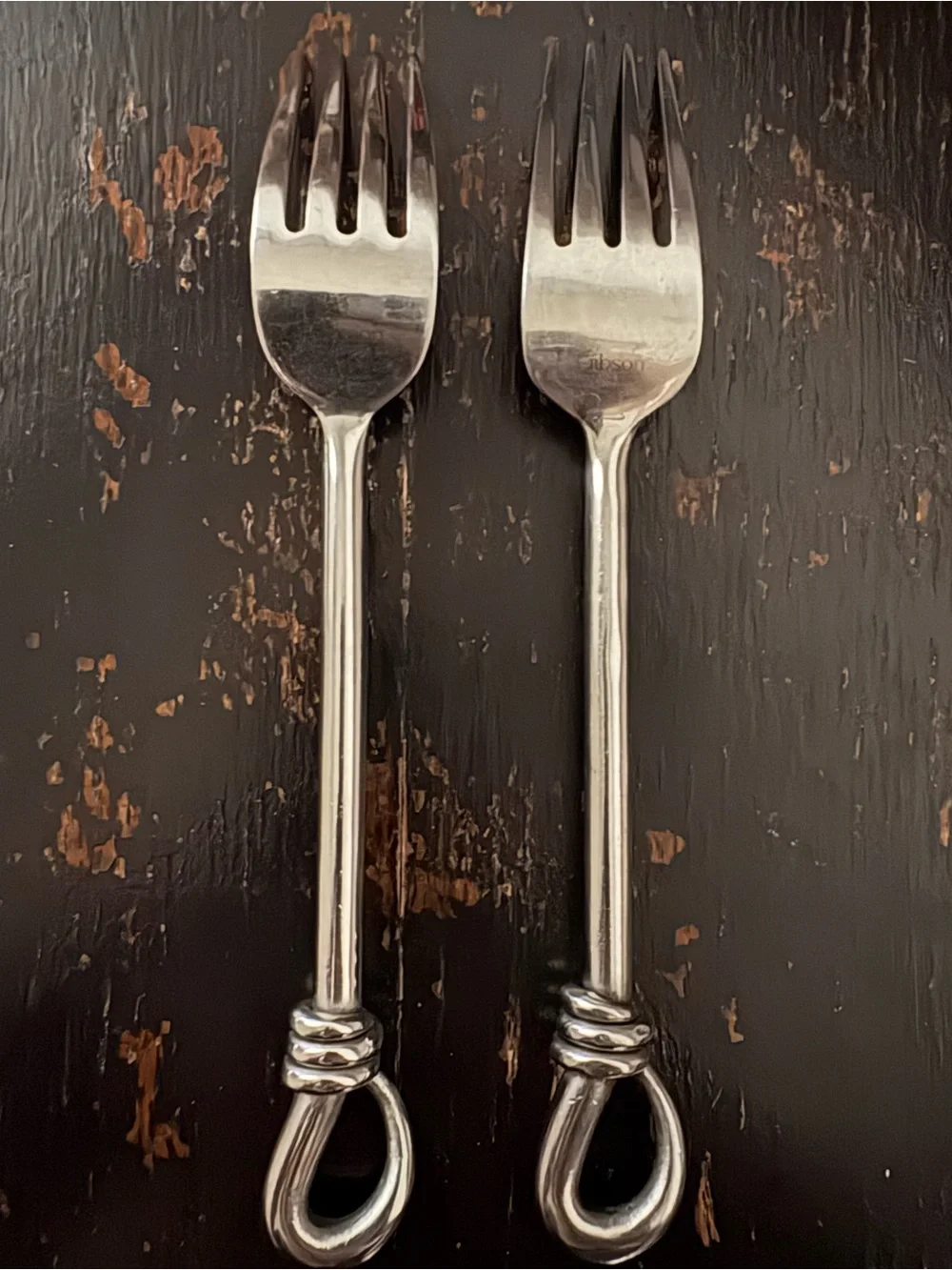 Gibson CUOMO Stainless DINNER FORKS Open Ring Tip 18/8 Glossy Flatware Set of 2
